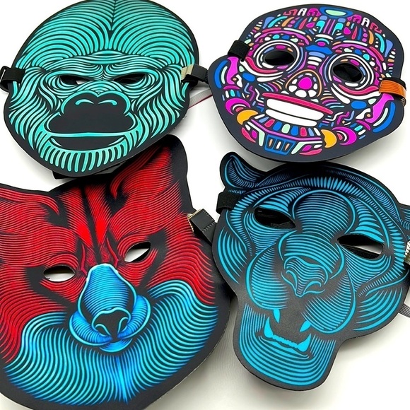 Luxtrada- NWT Carnival Festival Sound & Motion Activated LED (4) Masks Light Up - Picture 1 of 14